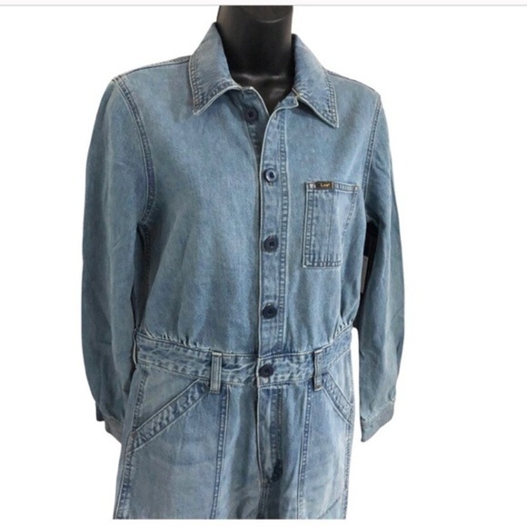 Lee's union-alls distressed blue jeans Cover-alls long sleeve collared jumpsuit - Picture 6 of 9